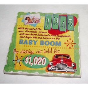 1945 Tile Coaster Baby Boom Birthday Anniversary Graduation History Wedding Gift